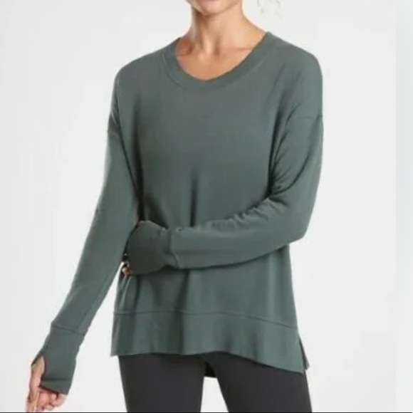 Athleta Coaster Luxe Sweatshirt Crewneck Pullover Plush Nirvana Olive Green - Picture 1 of 11